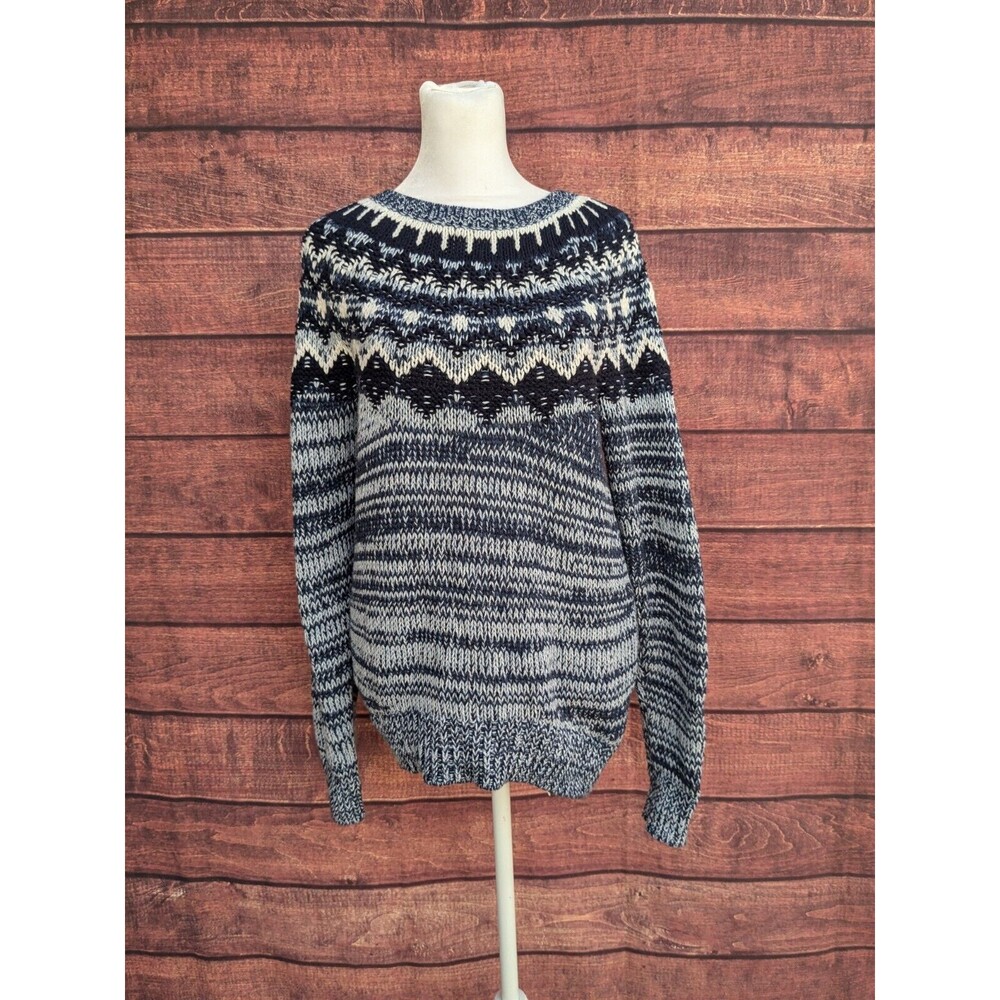 Bass Fair Isle crewneck Scandi Girl sweater Blue & White Cotton Blend Sz M‎